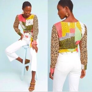Anthropologie Blank London Cheetah Tie Crop Blouse